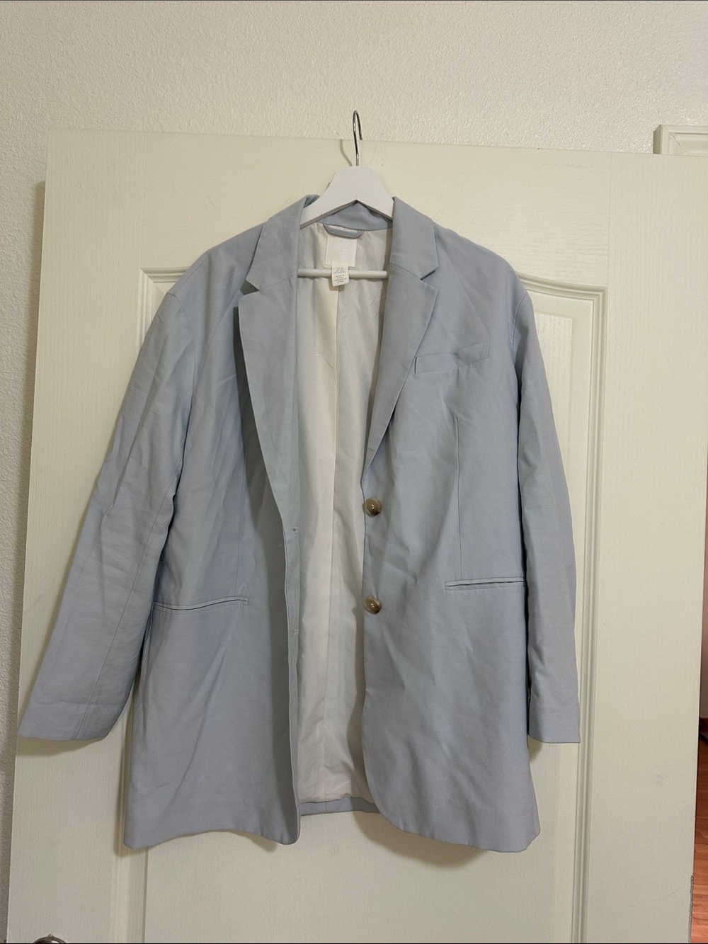 H&M Pale Blue Women's Blazer with Button Front